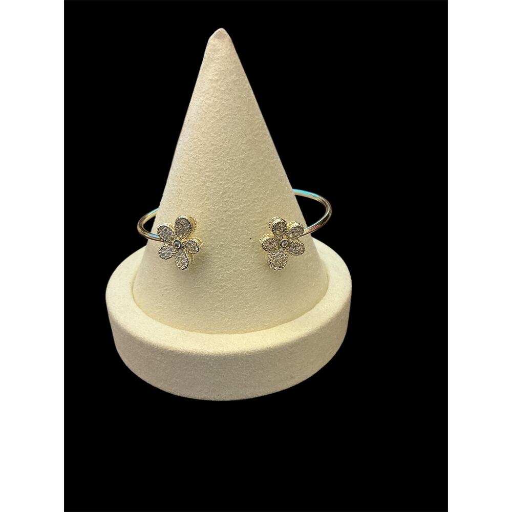 Gold Crystal Pavé Flower Bangle Bracelet